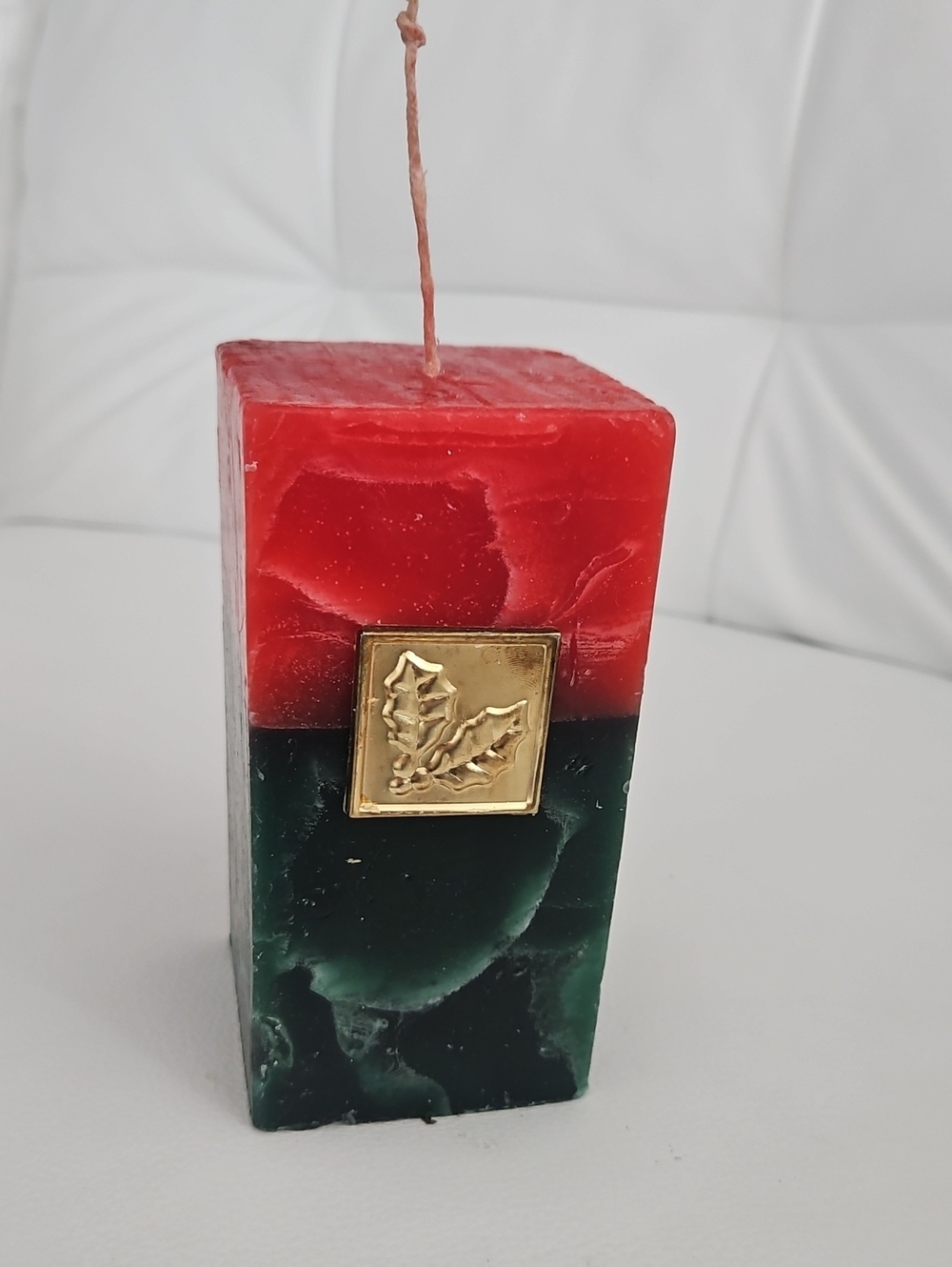 Red and Dark Green Decorative Holiday Square Candle